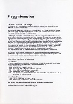 Presseinformation März 1999 OPEL Rekord C