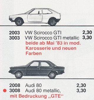 Detail herpa Modell Programm 1983 mit Preisangabe Seite 2